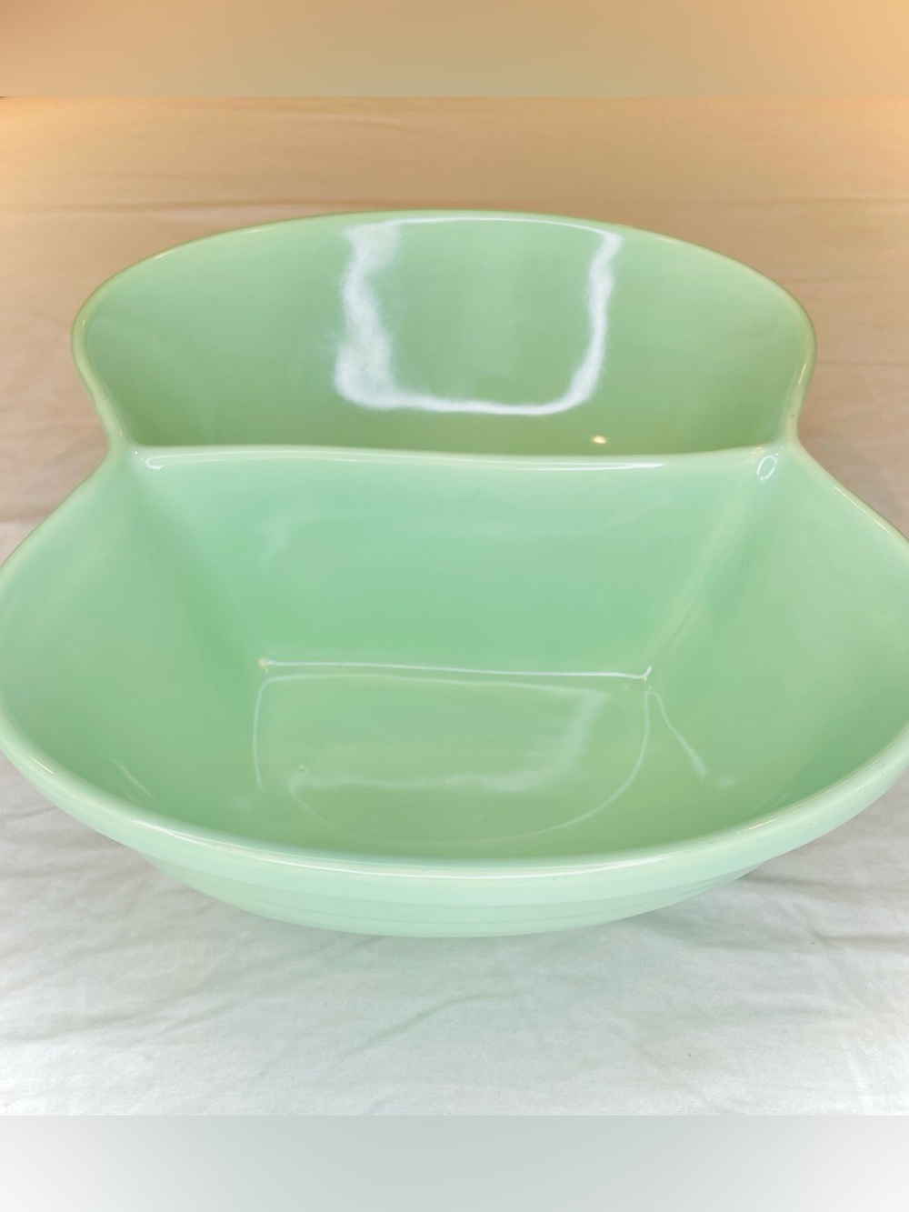 Vintage Marcrest Ovenproof Ribbed Stoneware Divided Bowl in Seafoam Green - Picture 2 of 5